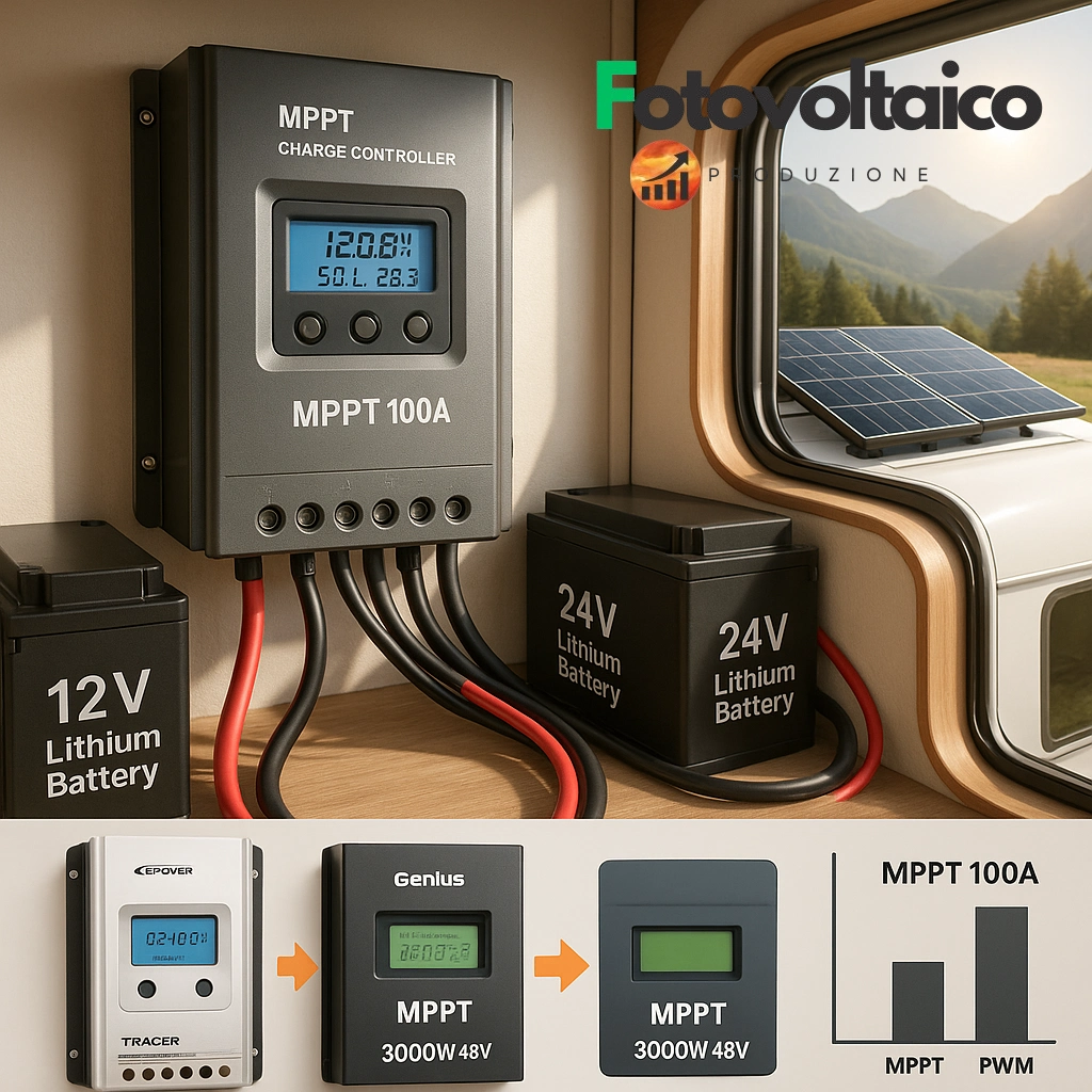 Regolatore MPPT 100A per due batterie camper e pannelli solari, confronto Epever vs Genius 3000W
