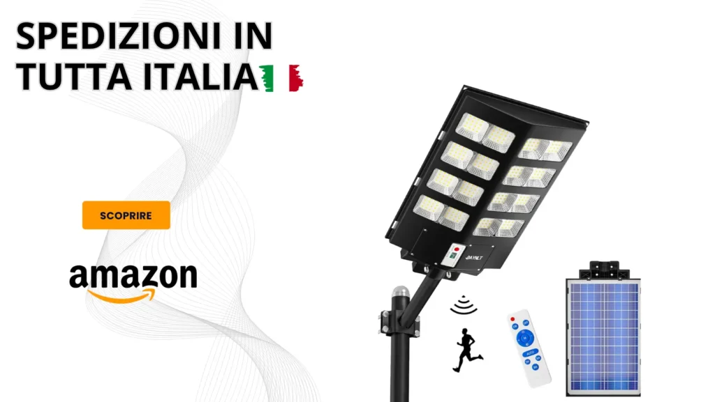 Installazione di faro a LED solare da 3000W su palo in un’area industriale, in funzione notturna