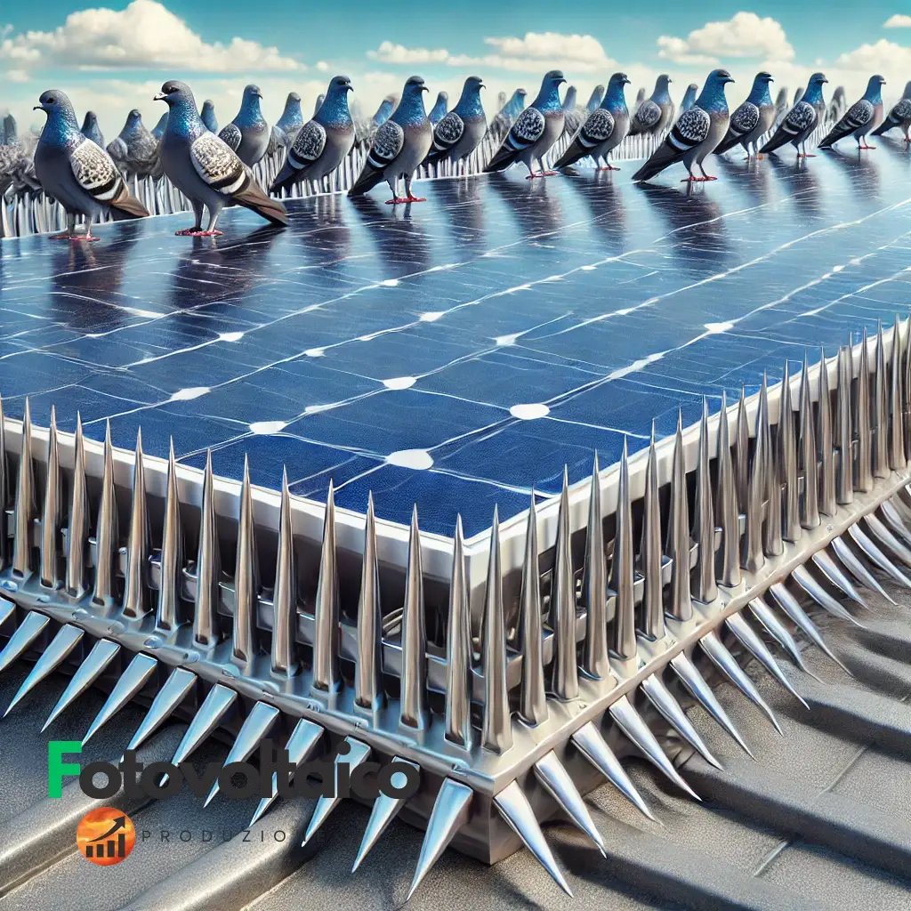 Barriere anti piccioni fotovoltaico prezzo – Sistema di protezione con barriere antipiccione installate sui pannelli solari per prevenire nidificazioni.