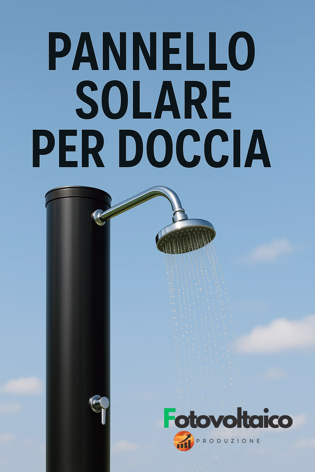 Pannello solare per doccia installato all’aperto con cielo sereno sullo sfondo