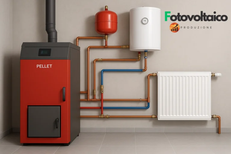 Caldaia a pellet per termosifoni e acqua calda prezzi: installazione moderna in un ambiente domestico con risparmio energetico