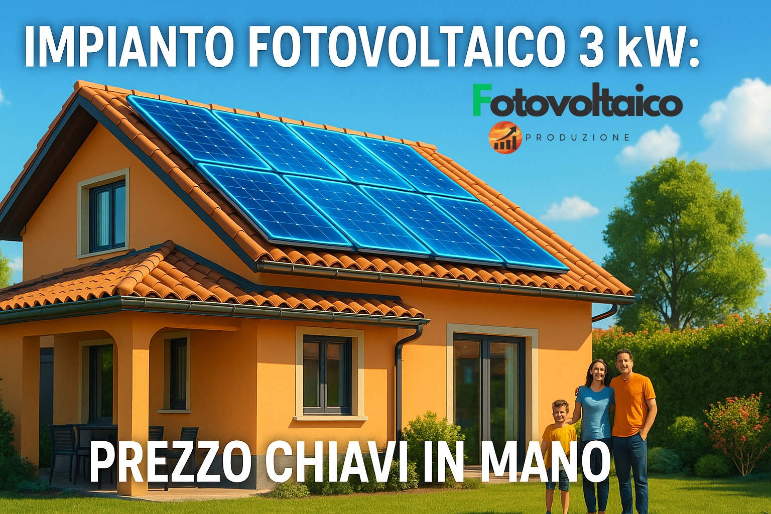 Impianto fotovoltaico 3 kW prezzo chiavi in mano installato su tetto residenziale con risparmio energetico