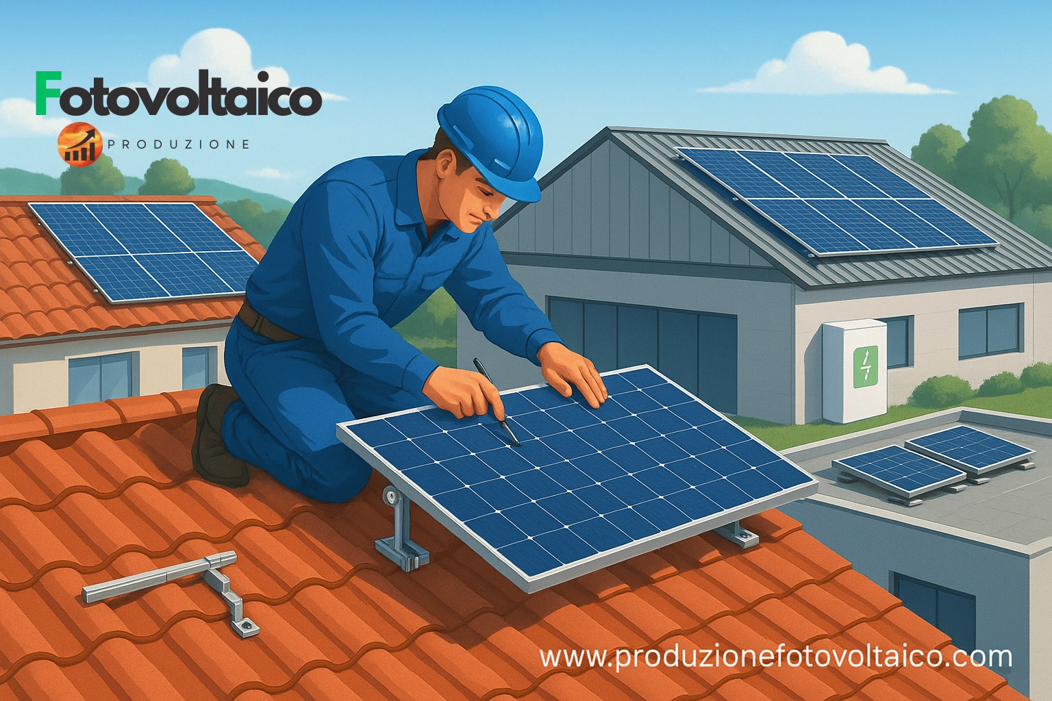 Installazione kit fissaggio pannelli fotovoltaici su tegole, lamiera grecata e tetto piano senza forare - ProduzioneFotovoltaico.com