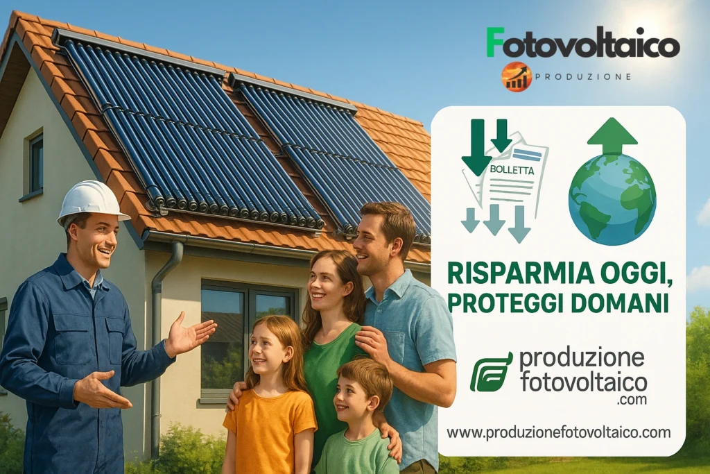 Installazione professionale di pannelli solari sottovuoto su tetto residenziale per risparmiare energia. www.produzionefotovoltaico.com