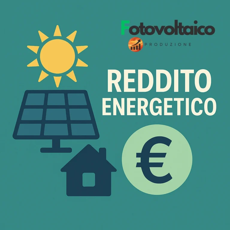 Reddito energetico 2025 con icone di pannelli solari, casa e simbolo euro, relativo a reddito energetico 2025 puglia, sicilia, isee, calabria e data di arrivo.