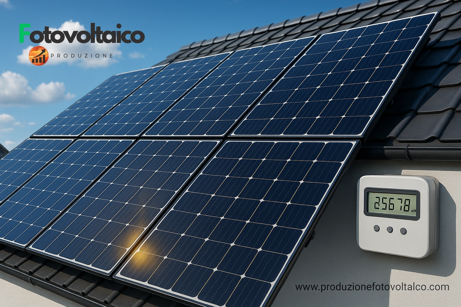 Pannelli solari alta efficienza installati su tetto moderno con forte produzione energetica