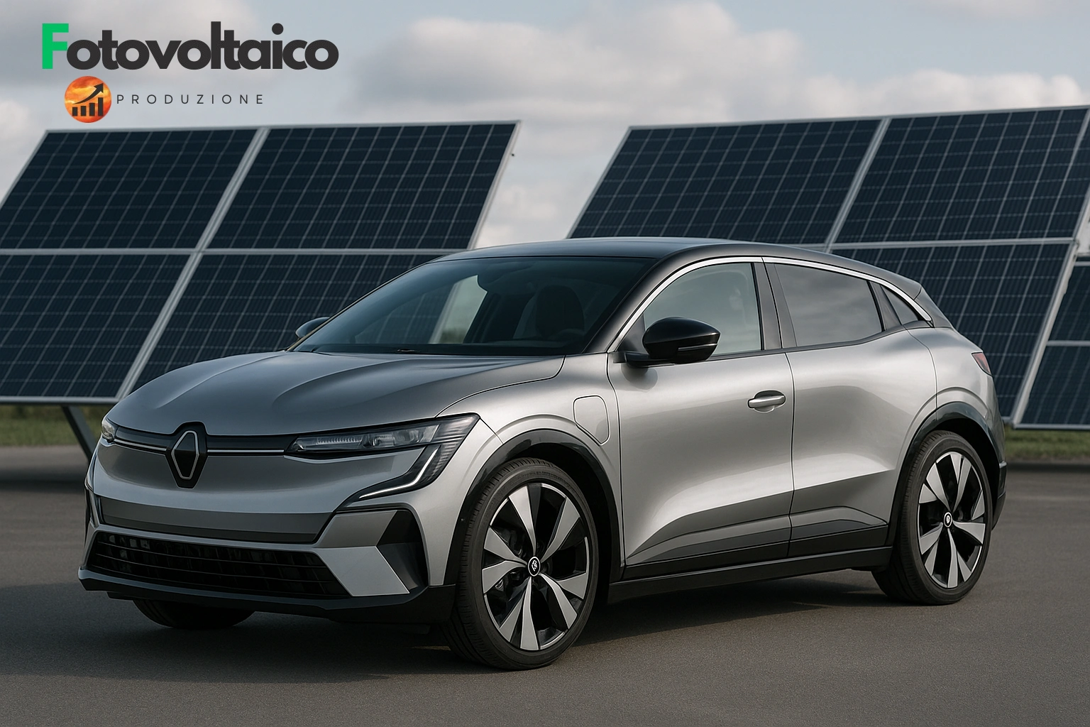 Auto elettrica in ricarica con pannelli fotovoltaici in un ambiente naturale sostenibile