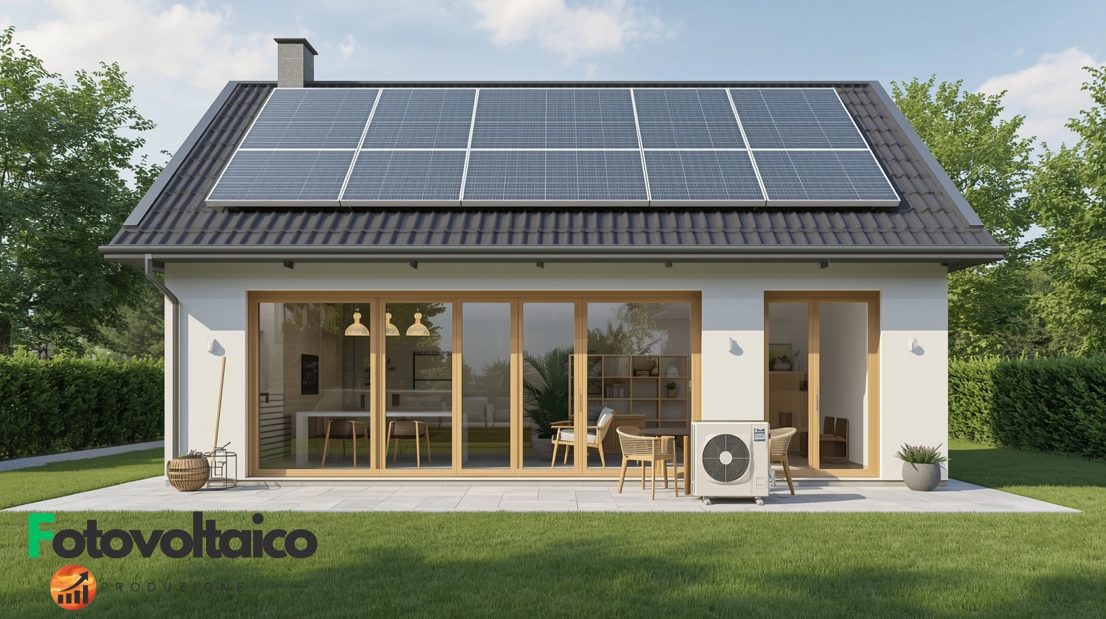 Infografica tecnica che illustra come un sistema di accumulo per impianto fotovoltaico gestisce l'energia tra pannelli solari, batteria e utenze domestiche.